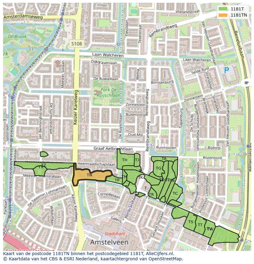 Afbeelding van het postcodegebied 1181 TN op de kaart.