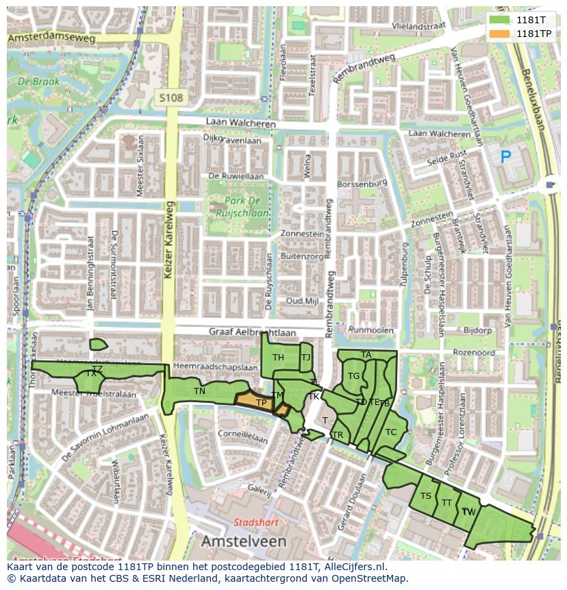 Afbeelding van het postcodegebied 1181 TP op de kaart.