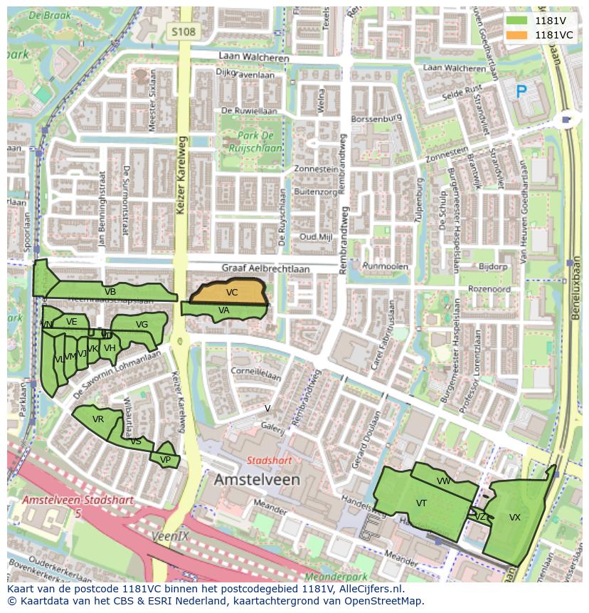 Afbeelding van het postcodegebied 1181 VC op de kaart.