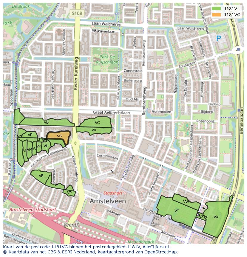 Afbeelding van het postcodegebied 1181 VG op de kaart.