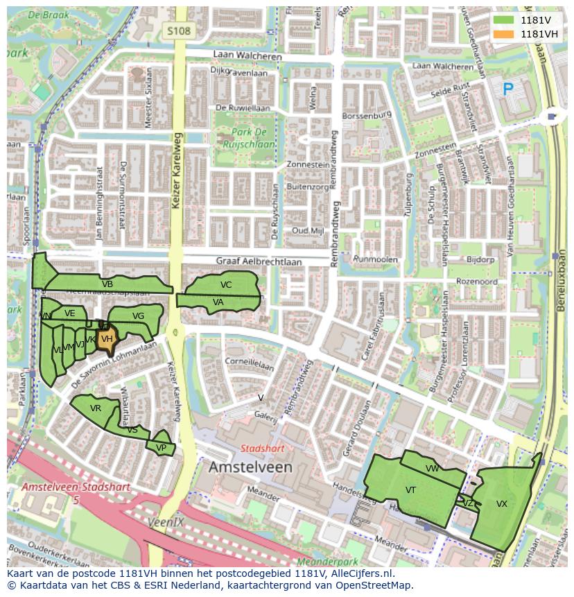Afbeelding van het postcodegebied 1181 VH op de kaart.