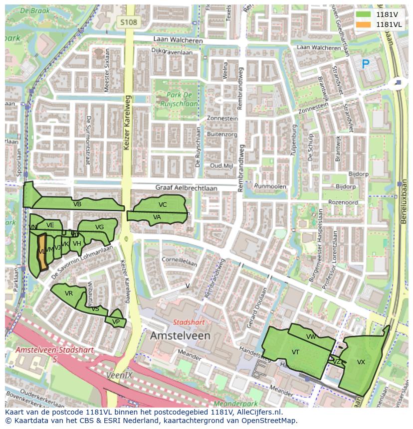 Afbeelding van het postcodegebied 1181 VL op de kaart.