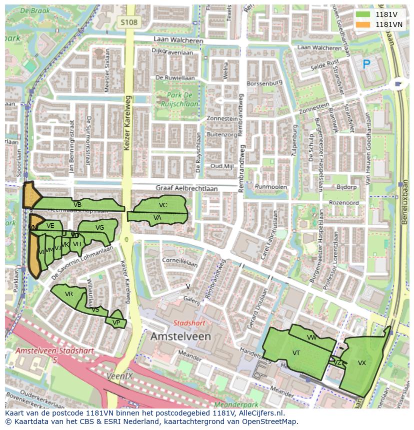 Afbeelding van het postcodegebied 1181 VN op de kaart.