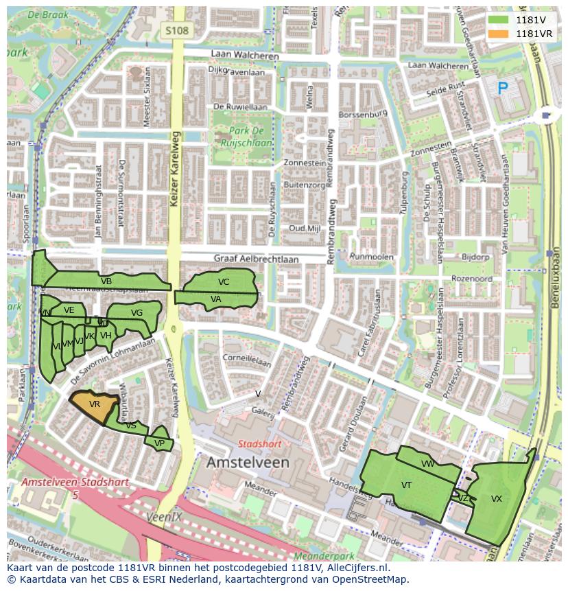 Afbeelding van het postcodegebied 1181 VR op de kaart.