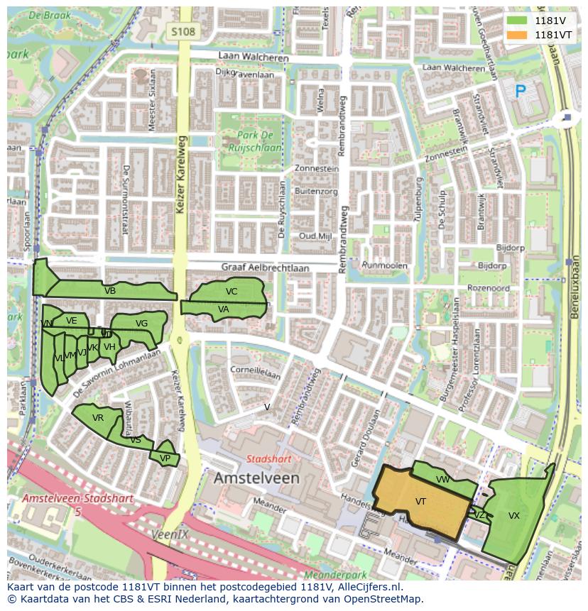 Afbeelding van het postcodegebied 1181 VT op de kaart.