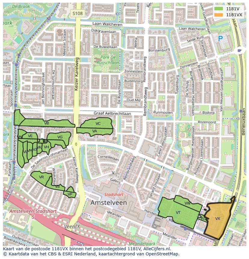 Afbeelding van het postcodegebied 1181 VX op de kaart.