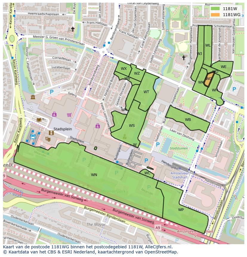 Afbeelding van het postcodegebied 1181 WG op de kaart.