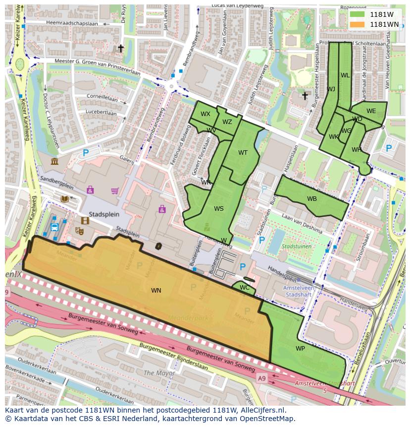 Afbeelding van het postcodegebied 1181 WN op de kaart.