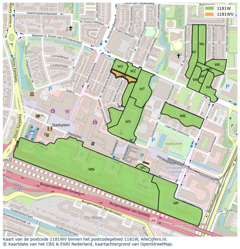 Afbeelding van het postcodegebied 1181 WV op de kaart.