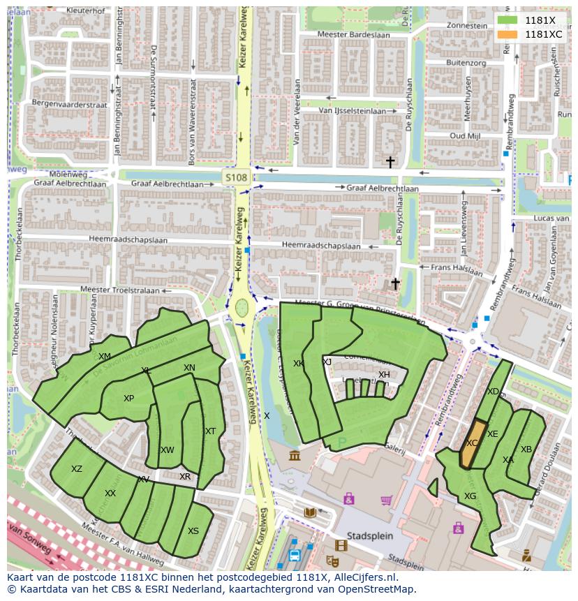 Afbeelding van het postcodegebied 1181 XC op de kaart.