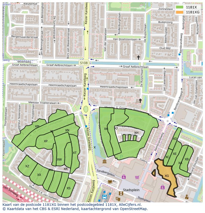 Afbeelding van het postcodegebied 1181 XG op de kaart.