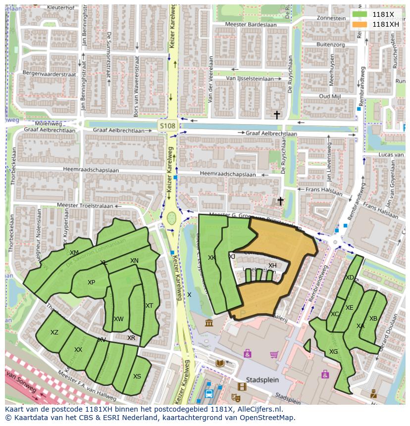 Afbeelding van het postcodegebied 1181 XH op de kaart.