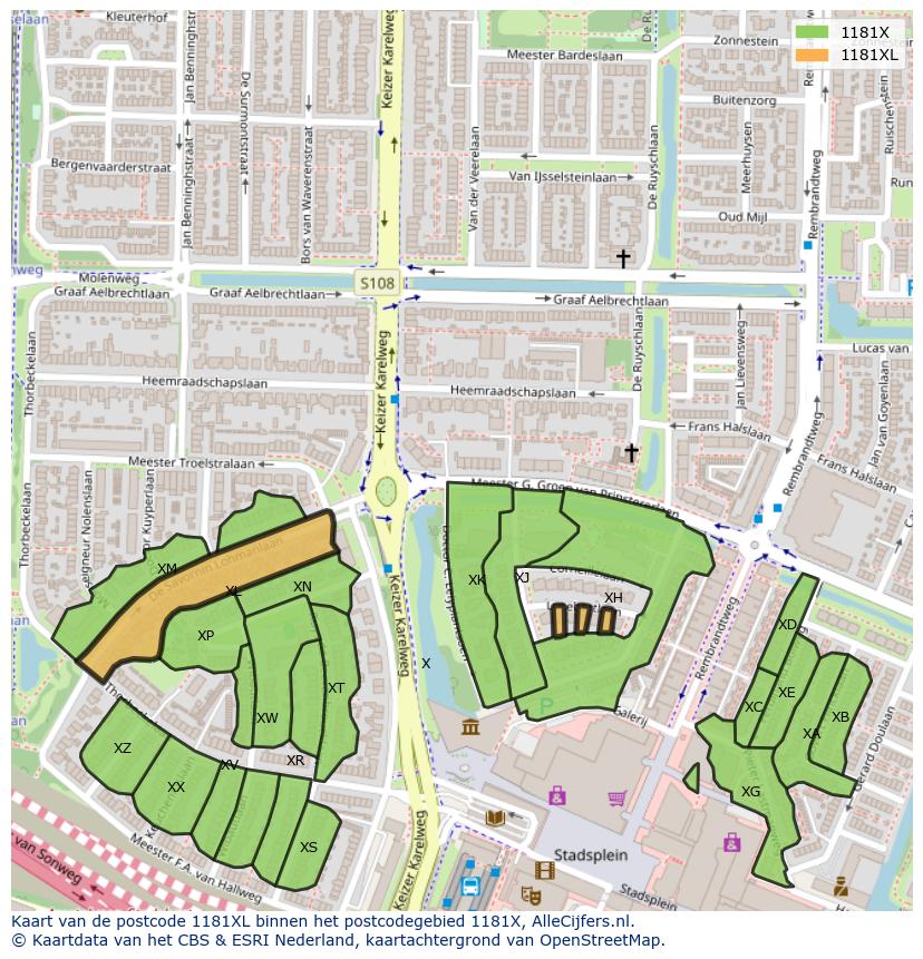 Afbeelding van het postcodegebied 1181 XL op de kaart.