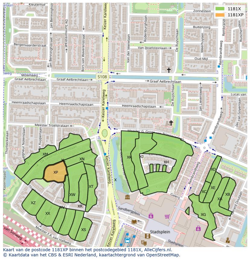 Afbeelding van het postcodegebied 1181 XP op de kaart.