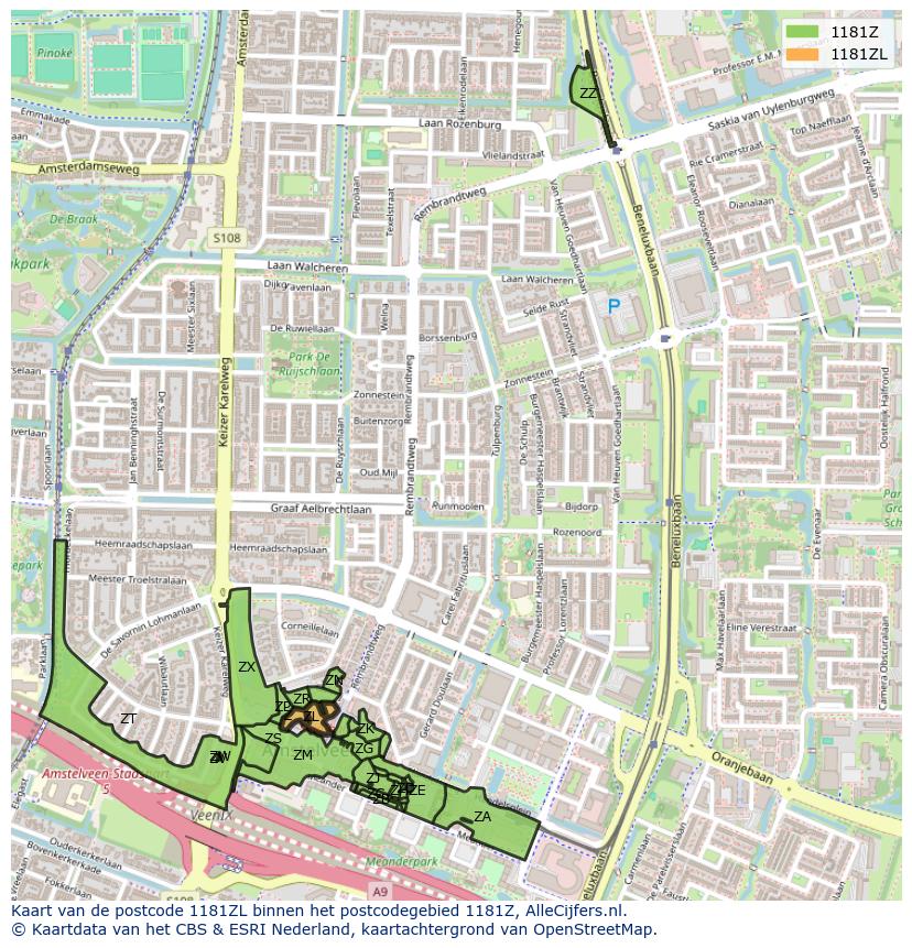 Afbeelding van het postcodegebied 1181 ZL op de kaart.