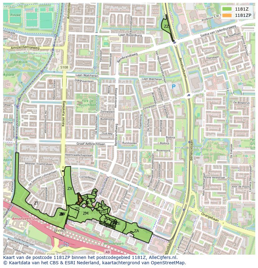 Afbeelding van het postcodegebied 1181 ZP op de kaart.