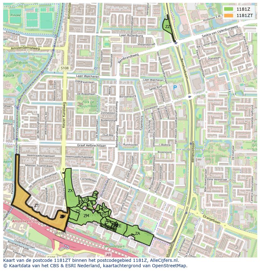 Afbeelding van het postcodegebied 1181 ZT op de kaart.