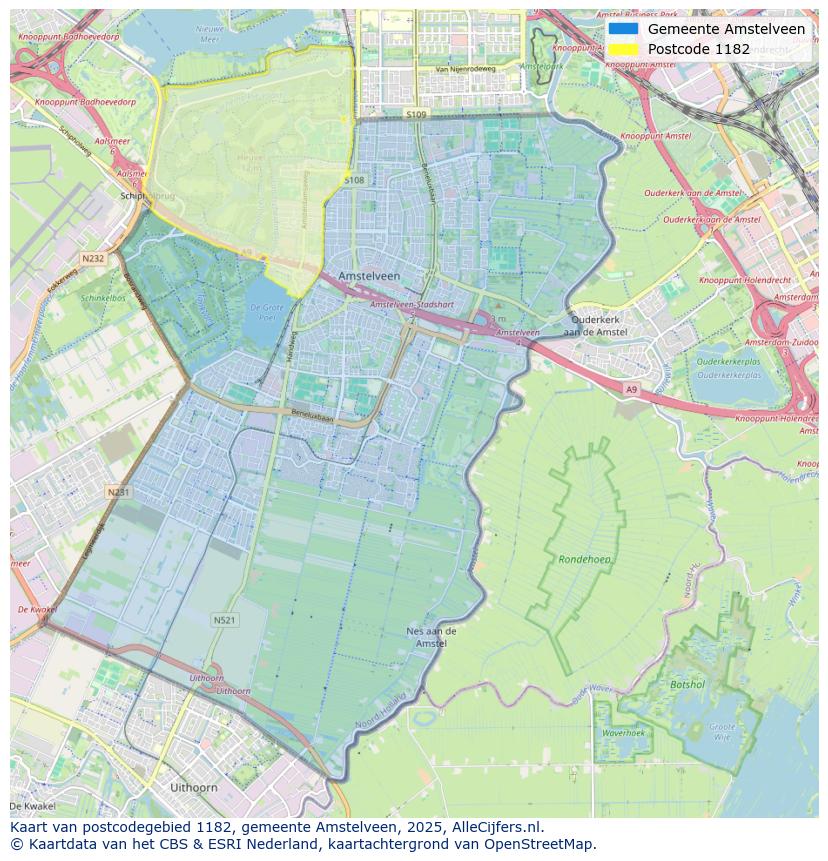 Afbeelding van het postcodegebied 1182 op de kaart.