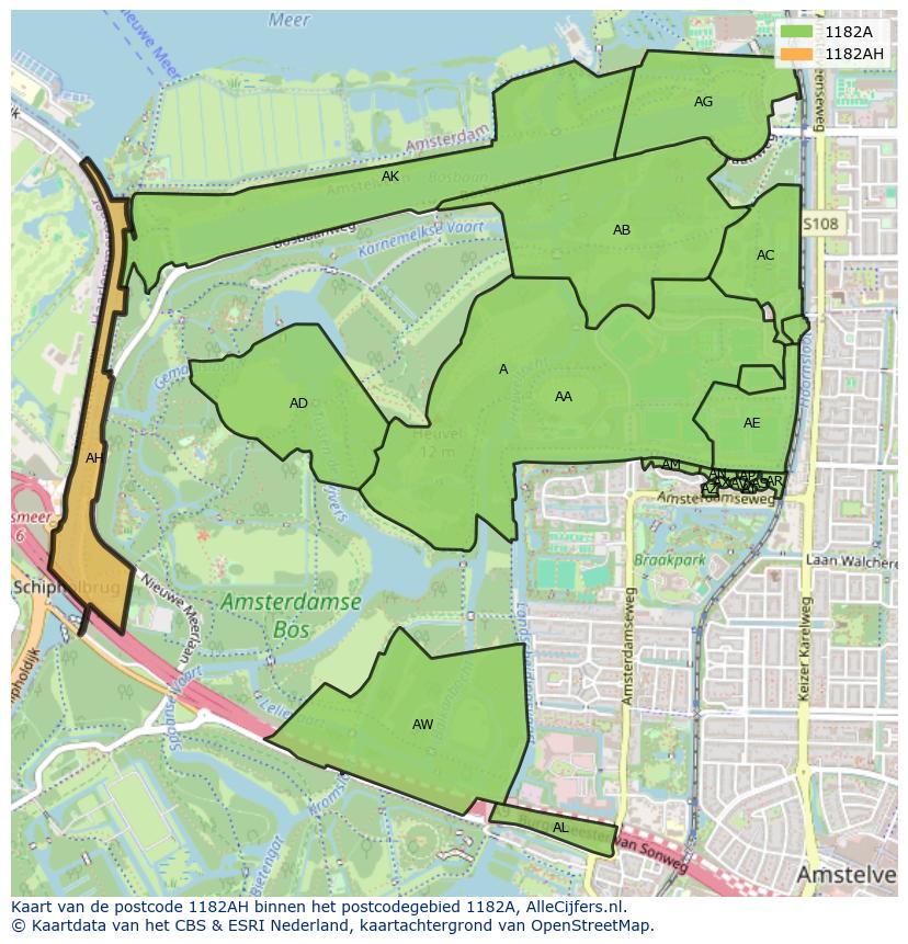 Afbeelding van het postcodegebied 1182 AH op de kaart.