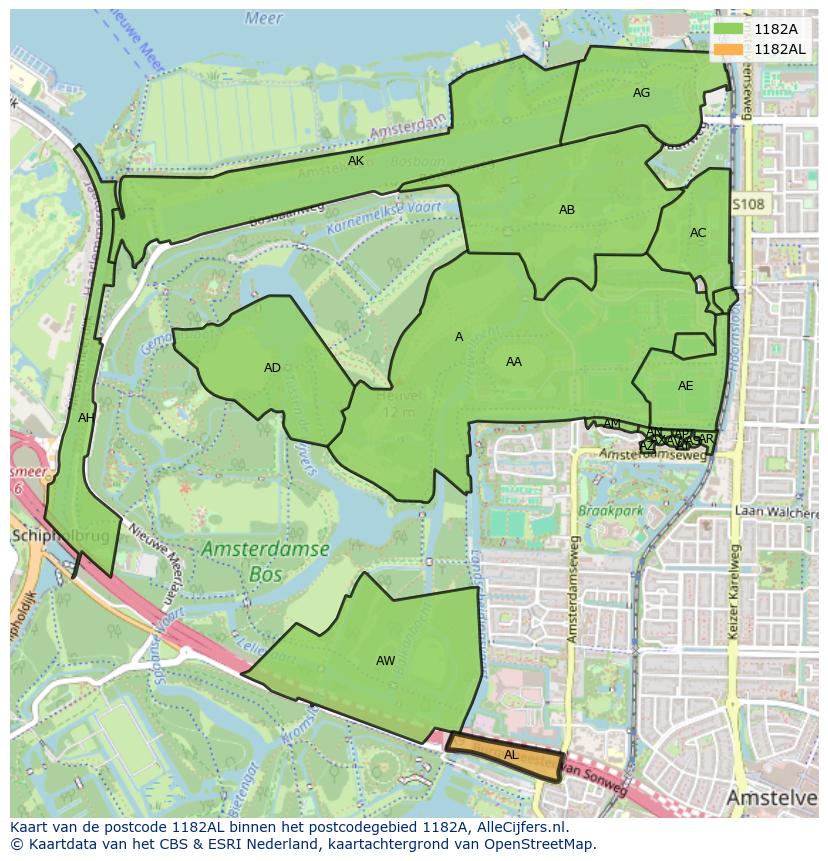 Afbeelding van het postcodegebied 1182 AL op de kaart.