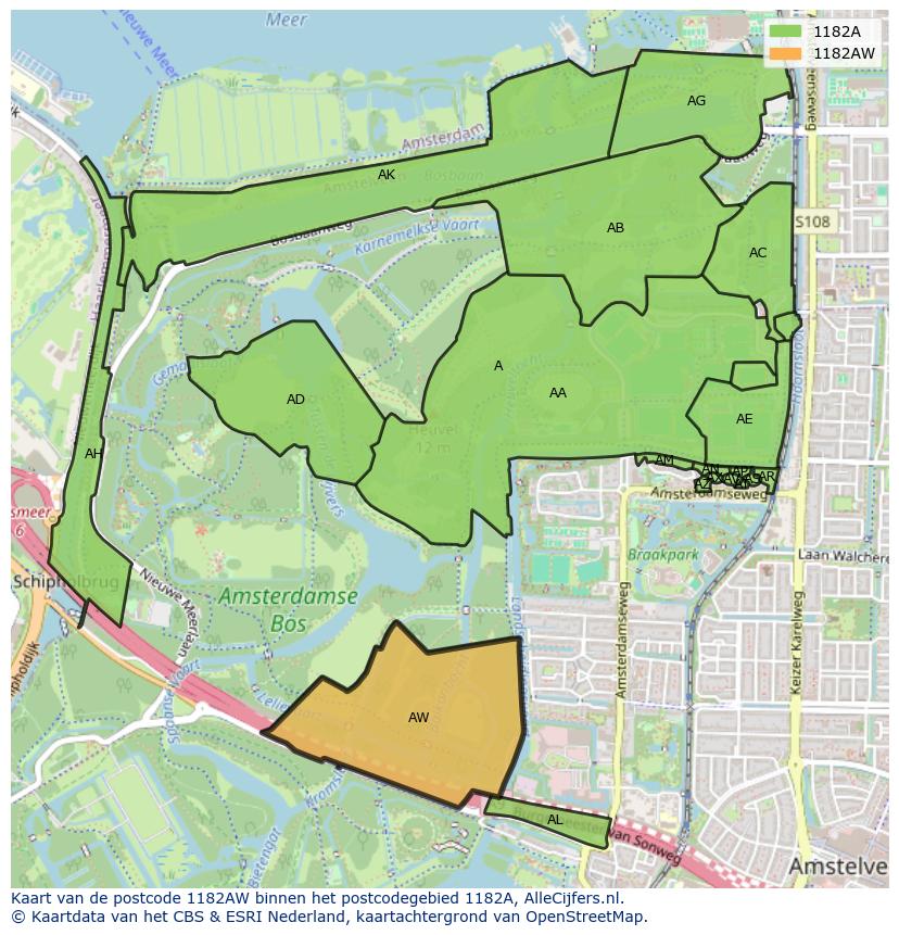 Afbeelding van het postcodegebied 1182 AW op de kaart.