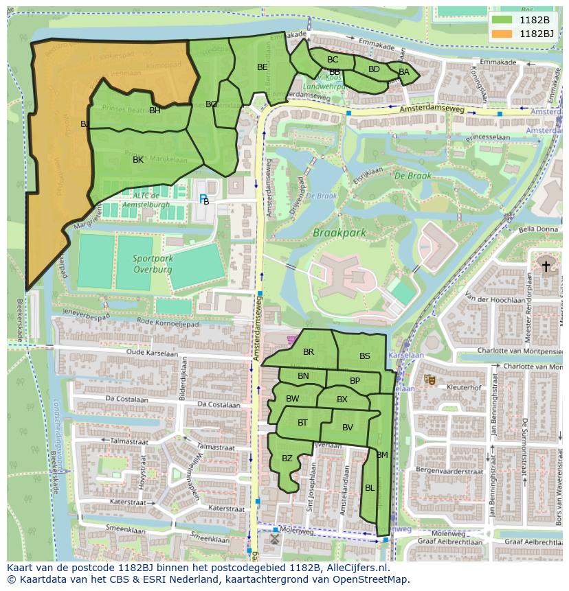 Afbeelding van het postcodegebied 1182 BJ op de kaart.