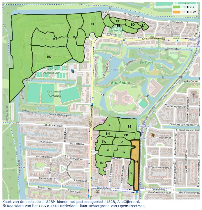 Afbeelding van het postcodegebied 1182 BM op de kaart.