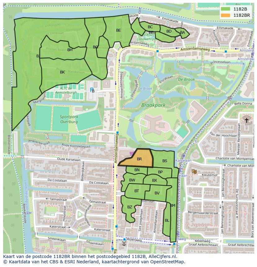 Afbeelding van het postcodegebied 1182 BR op de kaart.