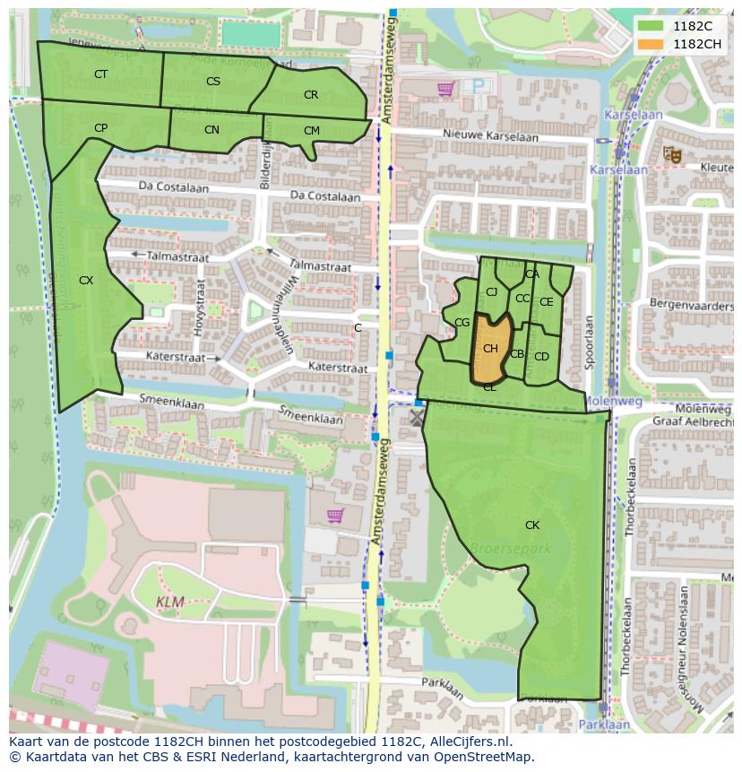 Afbeelding van het postcodegebied 1182 CH op de kaart.