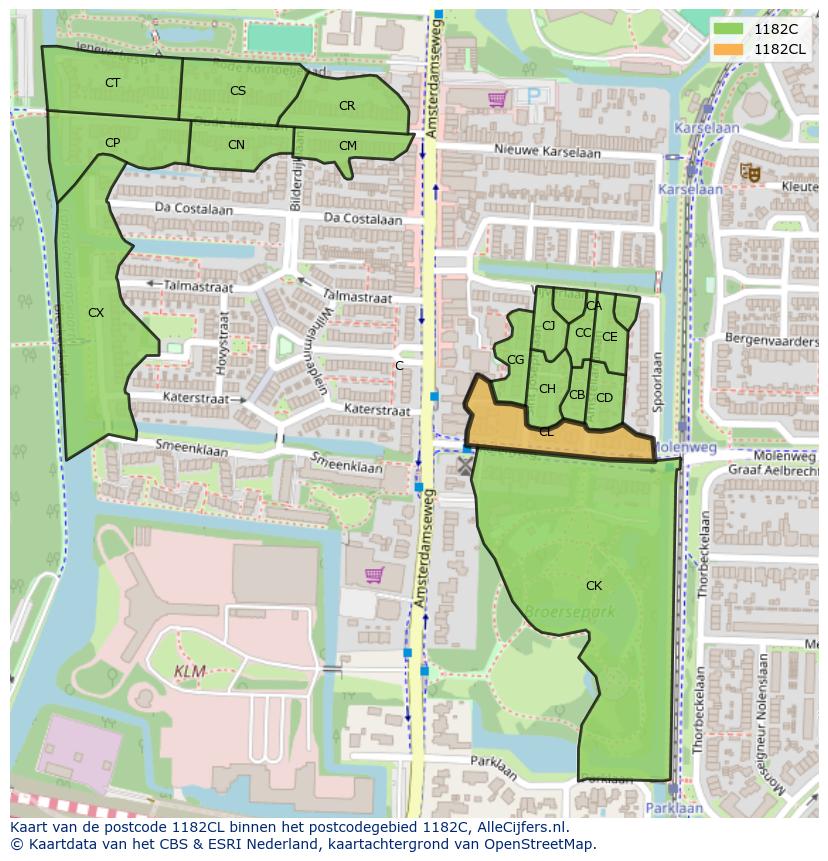 Afbeelding van het postcodegebied 1182 CL op de kaart.