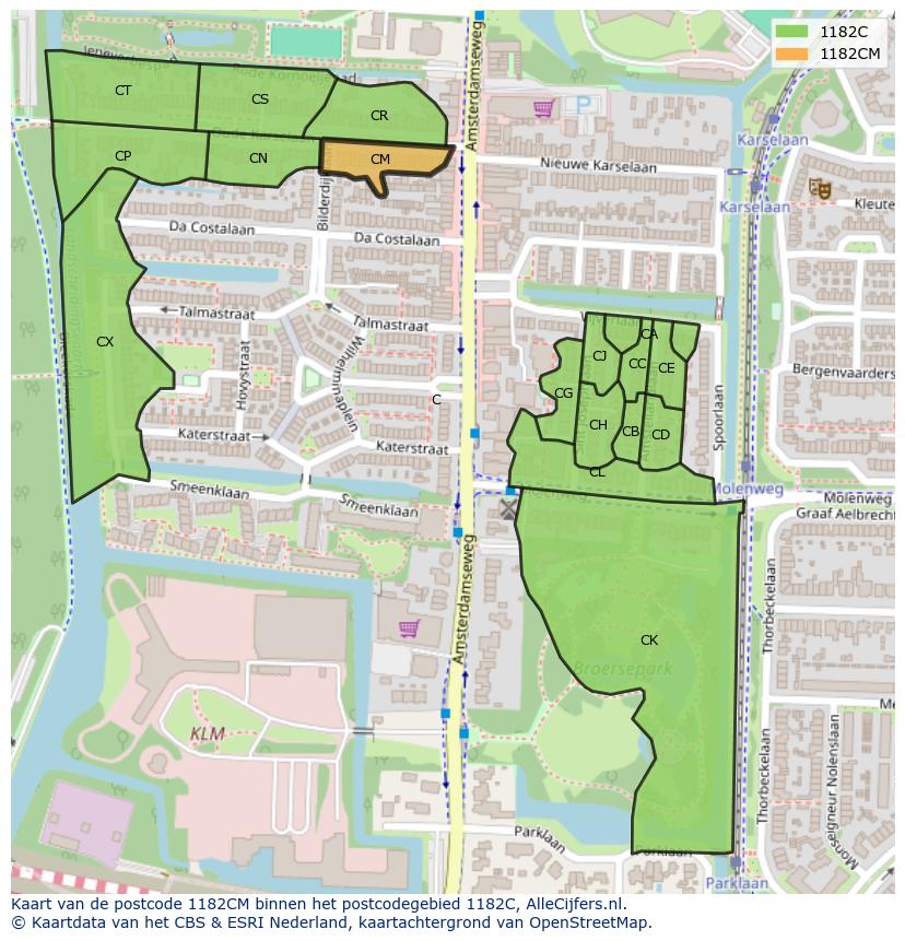 Afbeelding van het postcodegebied 1182 CM op de kaart.