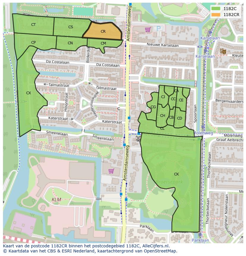 Afbeelding van het postcodegebied 1182 CR op de kaart.
