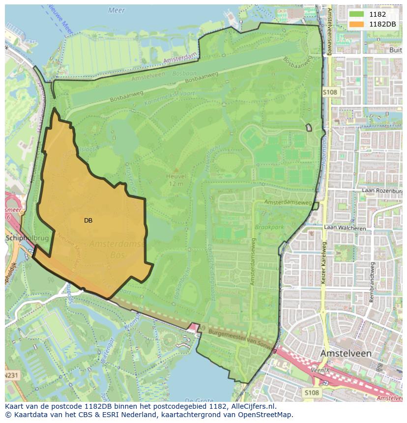 Afbeelding van het postcodegebied 1182 DB op de kaart.