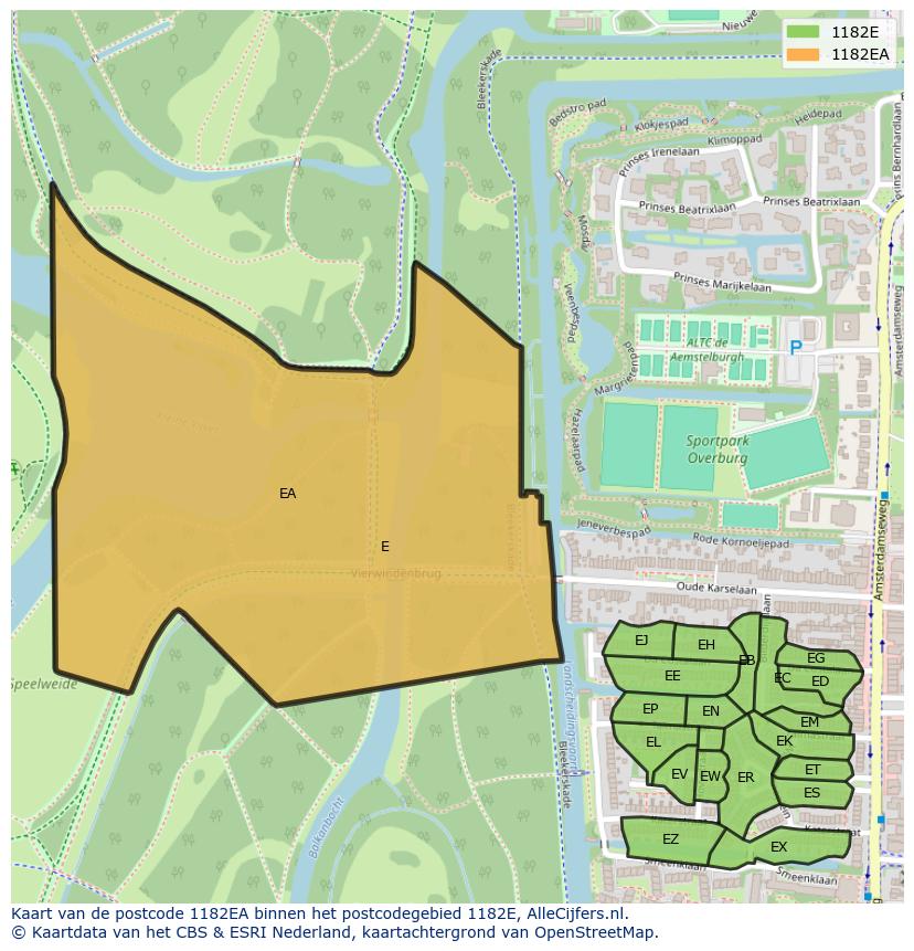 Afbeelding van het postcodegebied 1182 EA op de kaart.
