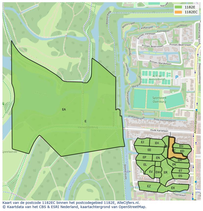 Afbeelding van het postcodegebied 1182 EC op de kaart.