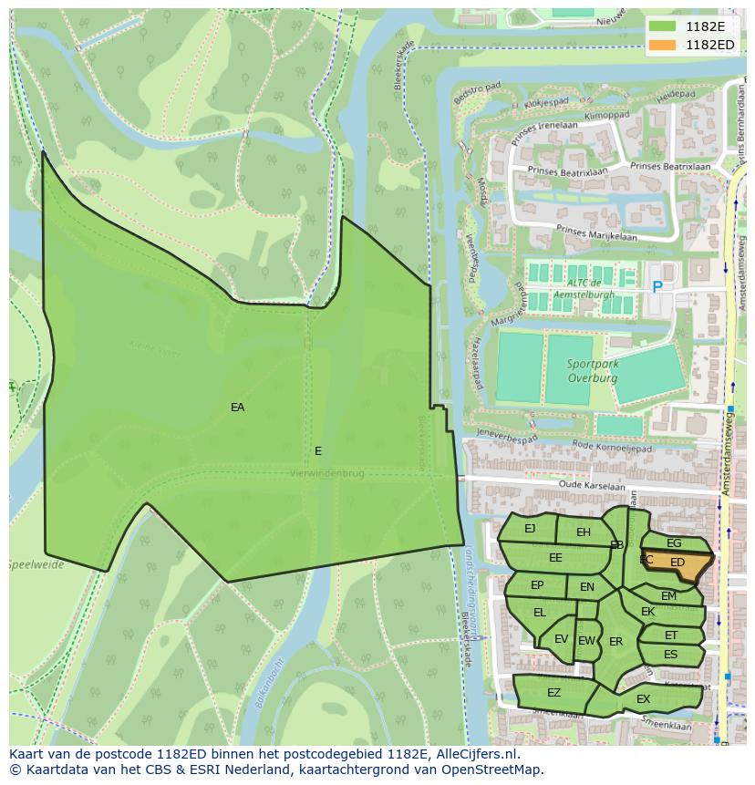 Afbeelding van het postcodegebied 1182 ED op de kaart.