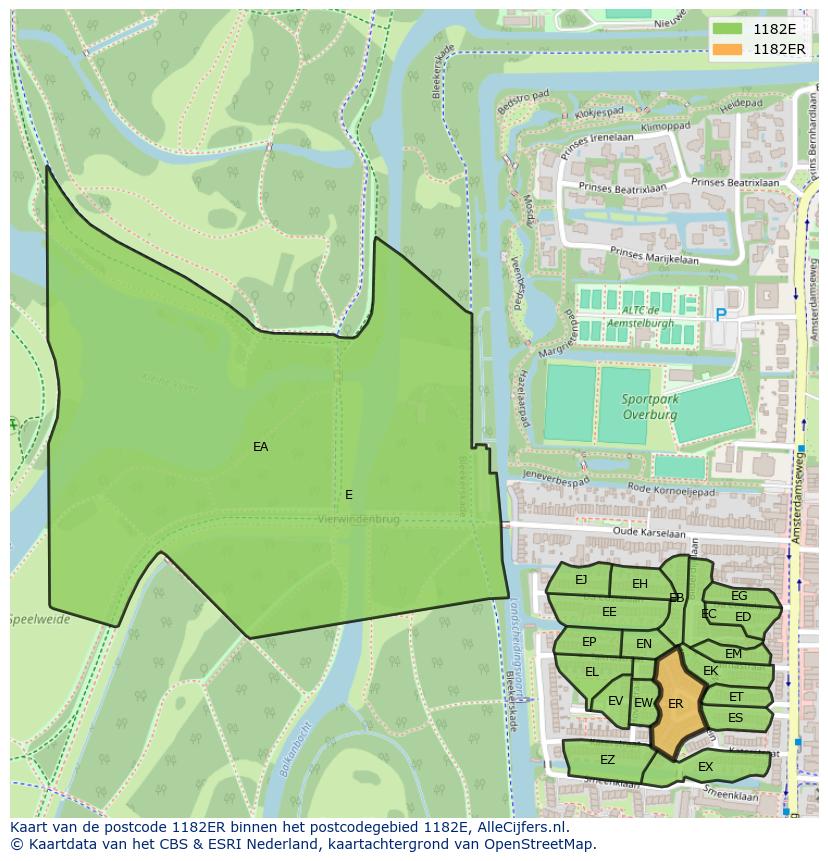 Afbeelding van het postcodegebied 1182 ER op de kaart.