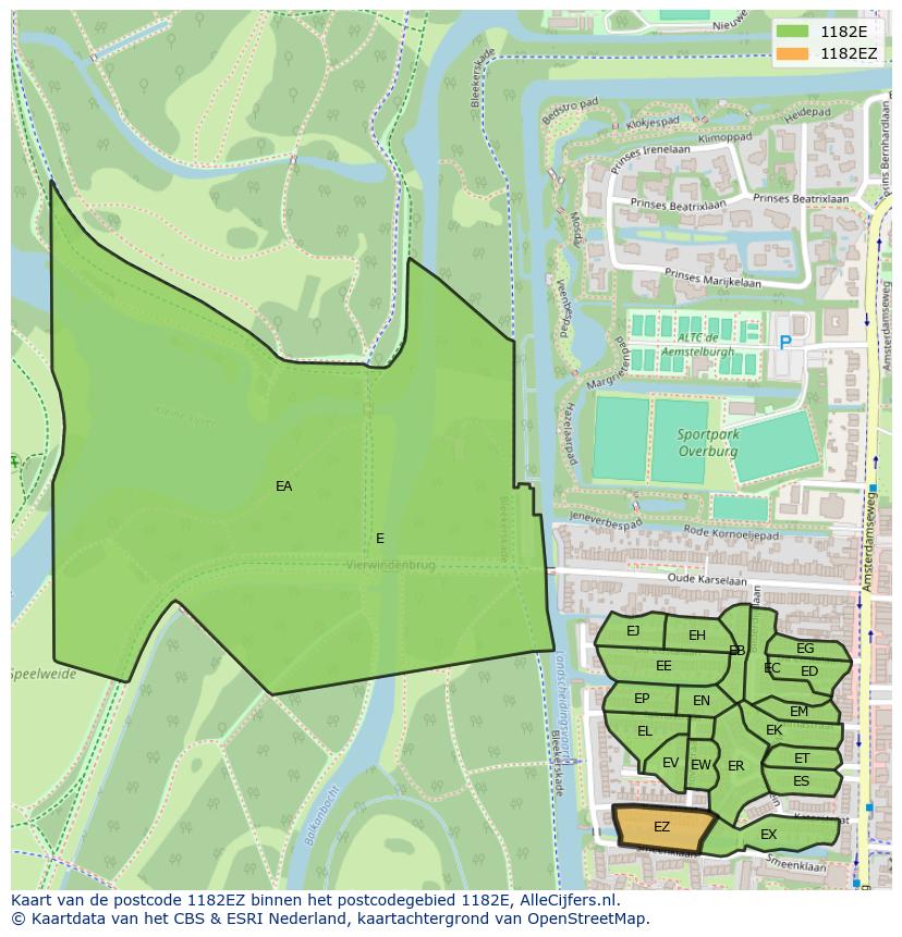 Afbeelding van het postcodegebied 1182 EZ op de kaart.