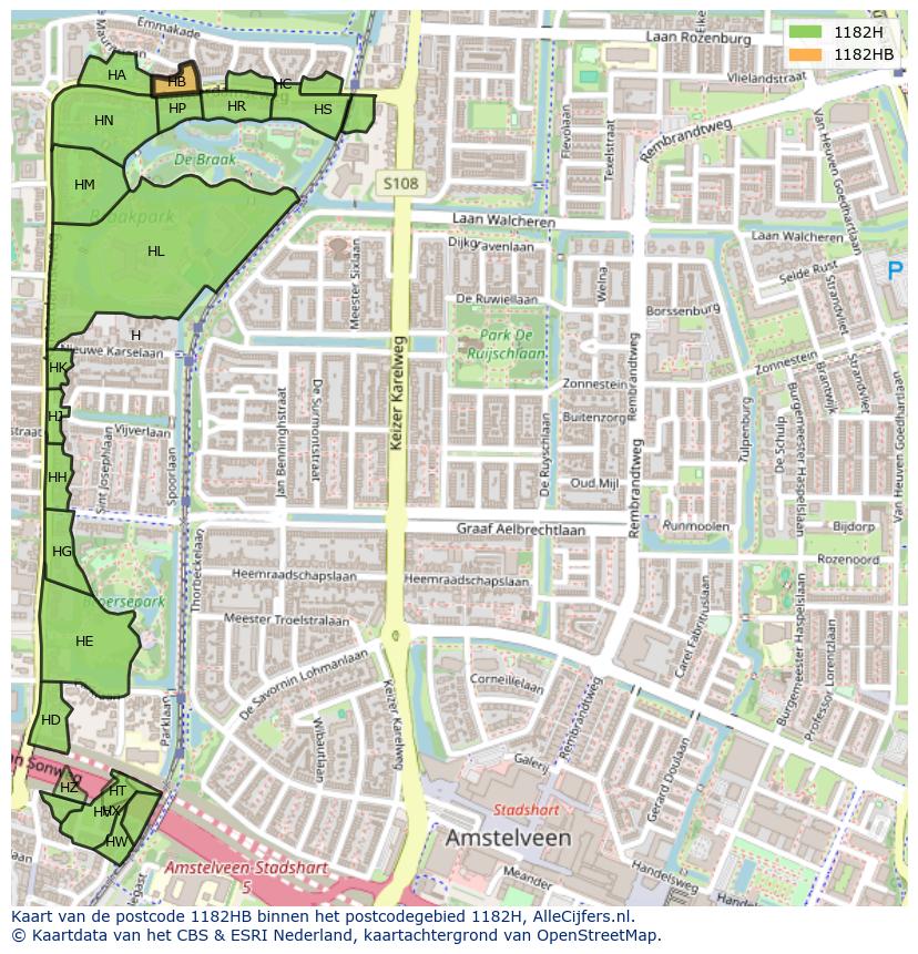 Afbeelding van het postcodegebied 1182 HB op de kaart.