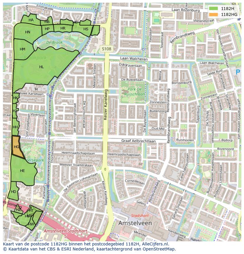 Afbeelding van het postcodegebied 1182 HG op de kaart.