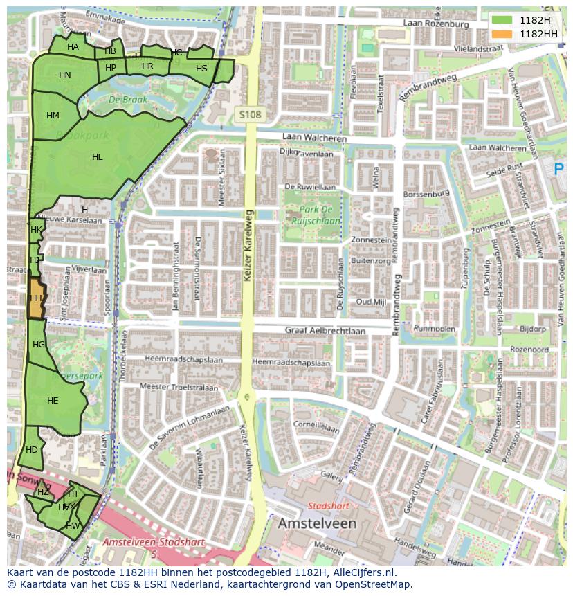 Afbeelding van het postcodegebied 1182 HH op de kaart.