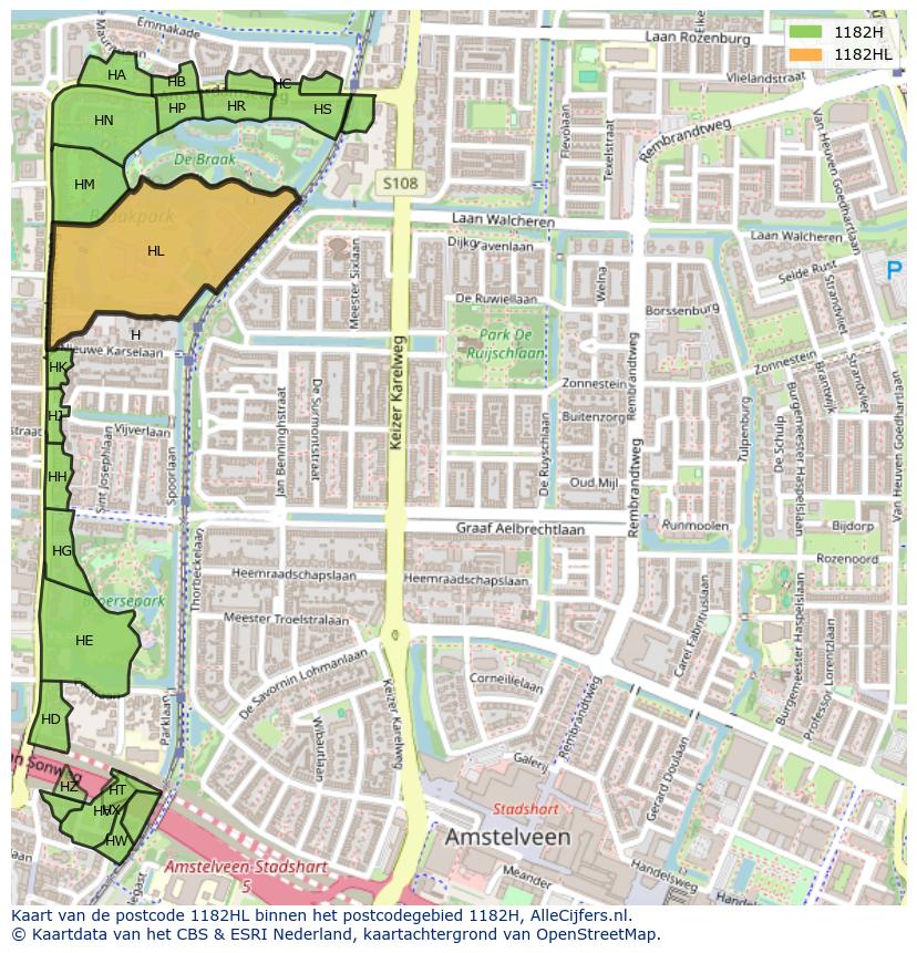 Afbeelding van het postcodegebied 1182 HL op de kaart.