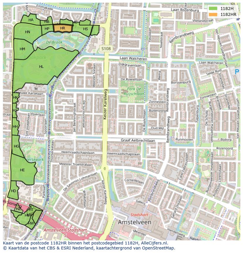 Afbeelding van het postcodegebied 1182 HR op de kaart.