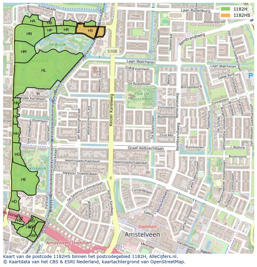 Afbeelding van het postcodegebied 1182 HS op de kaart.