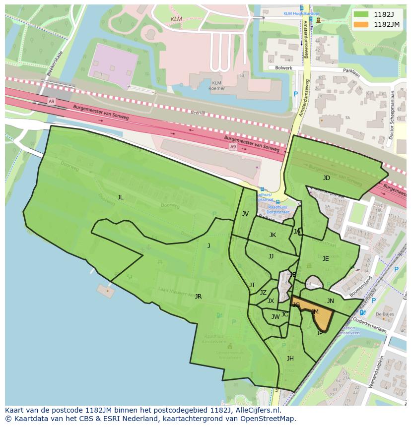 Afbeelding van het postcodegebied 1182 JM op de kaart.