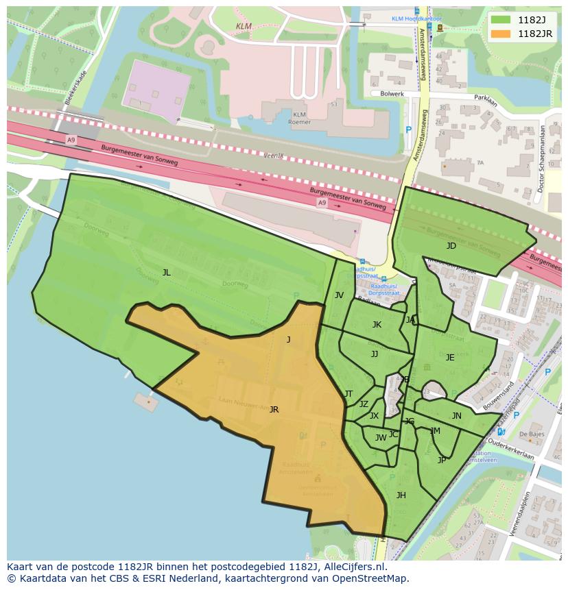 Afbeelding van het postcodegebied 1182 JR op de kaart.