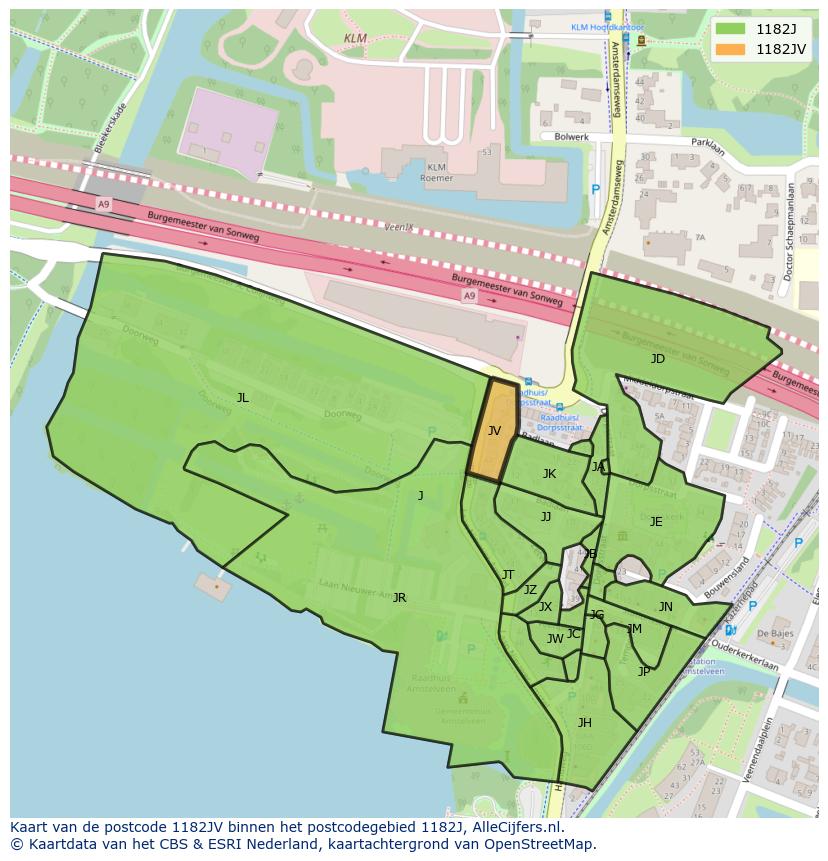Afbeelding van het postcodegebied 1182 JV op de kaart.