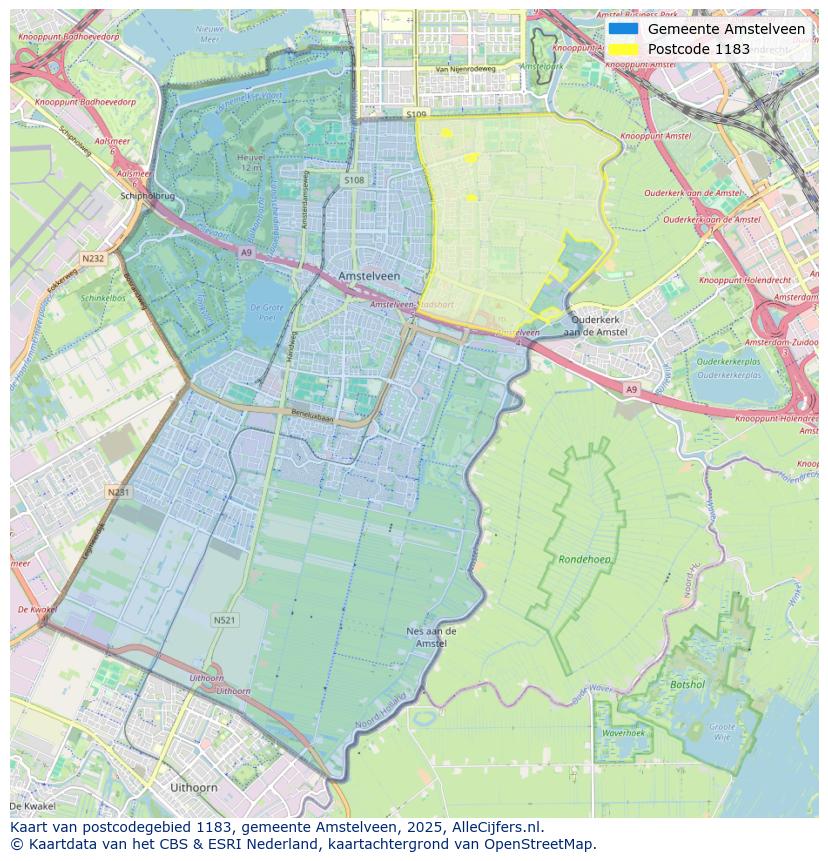 Afbeelding van het postcodegebied 1183 op de kaart.