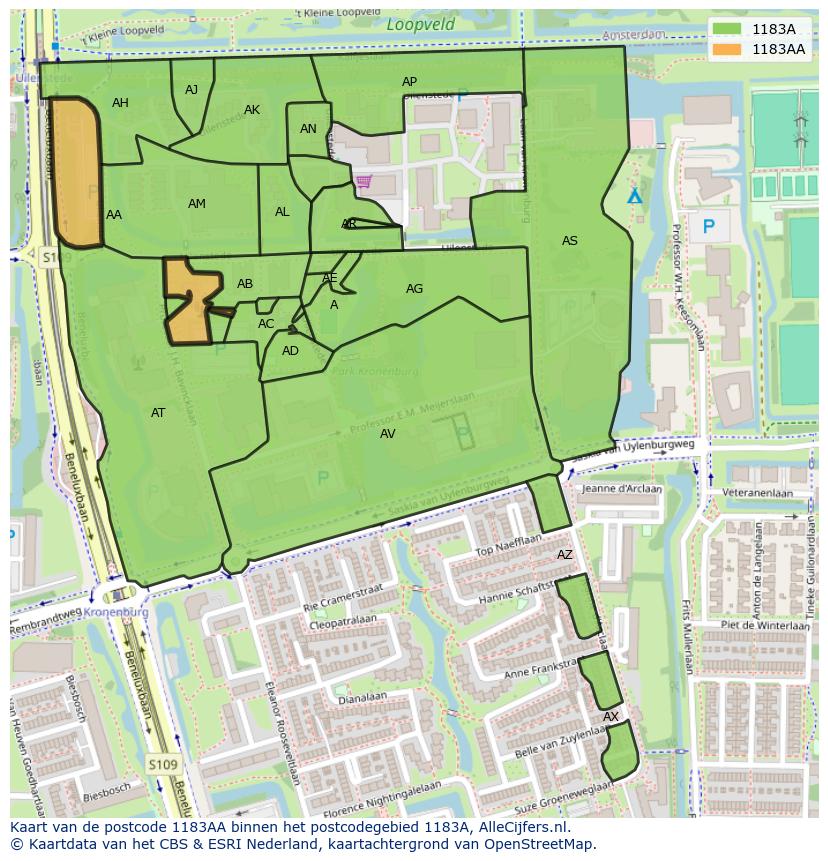 Afbeelding van het postcodegebied 1183 AA op de kaart.