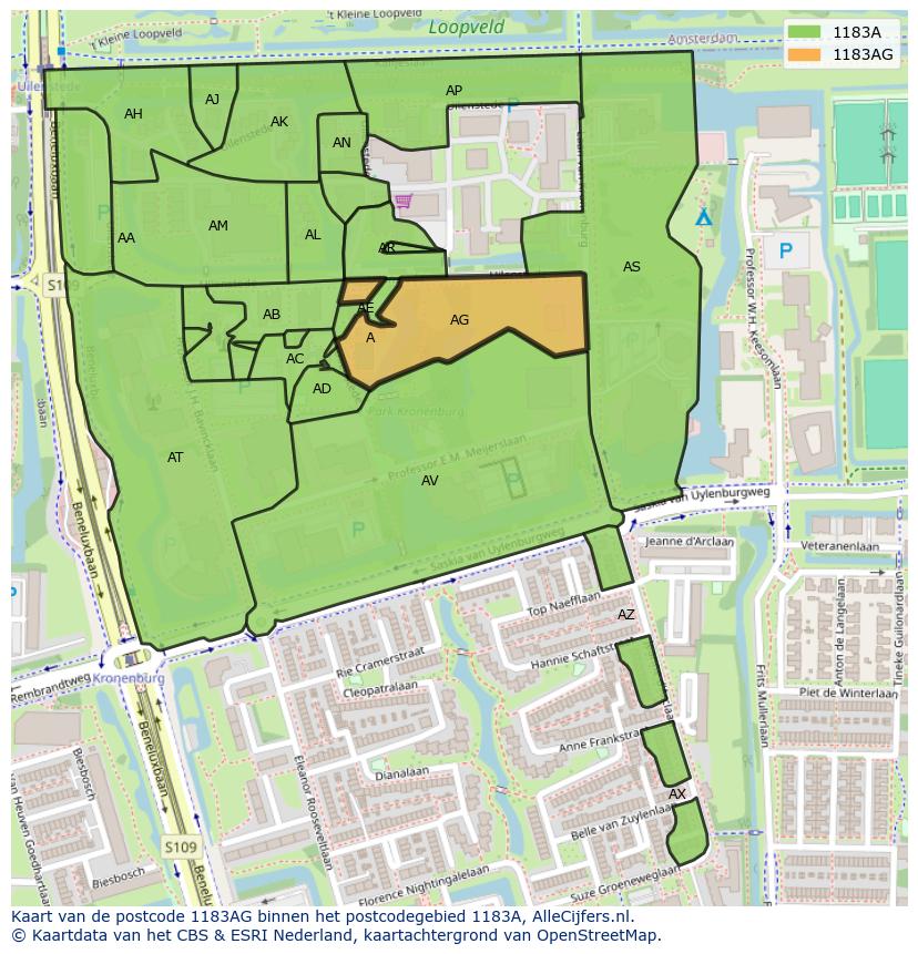 Afbeelding van het postcodegebied 1183 AG op de kaart.